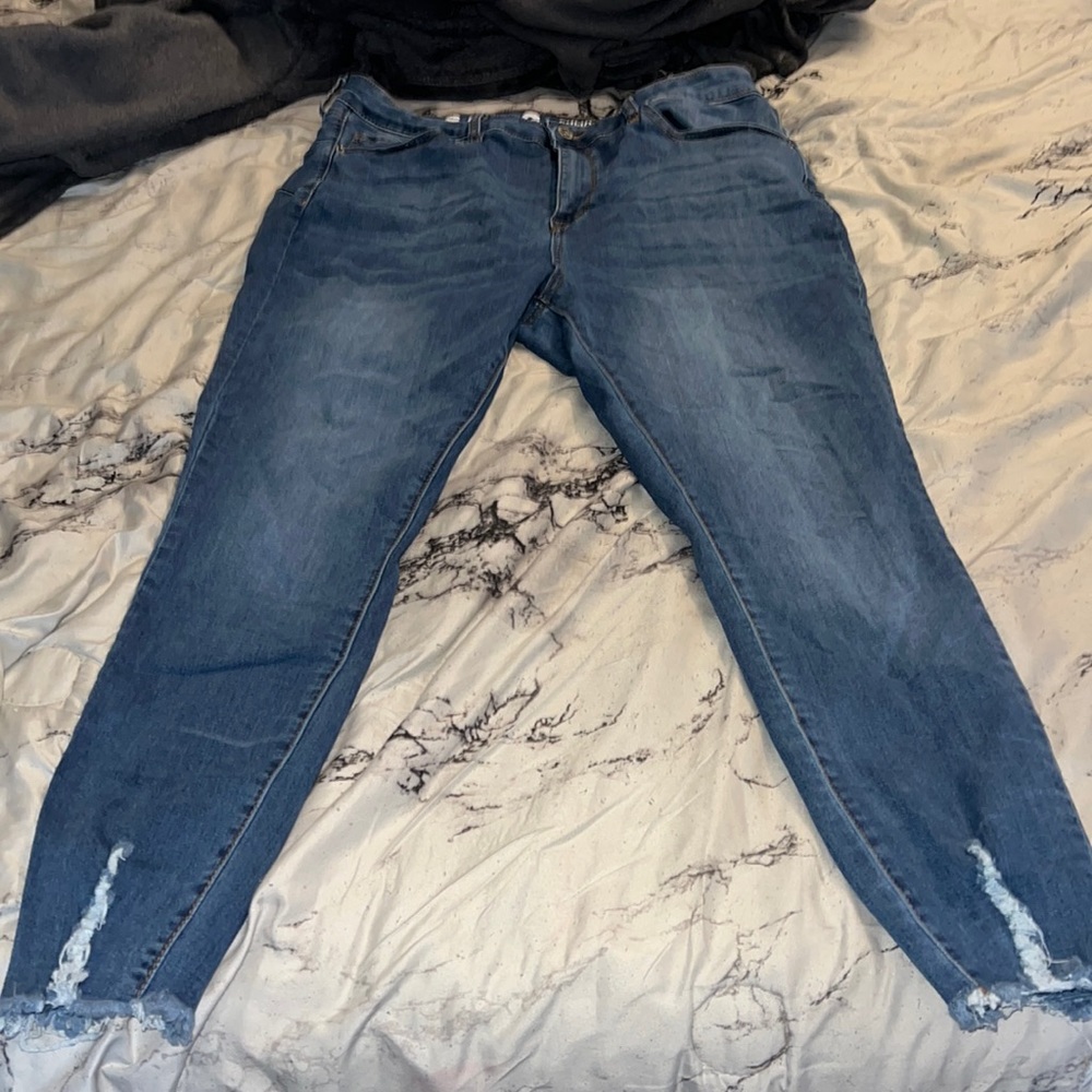 Blue high rise skinny jeans
